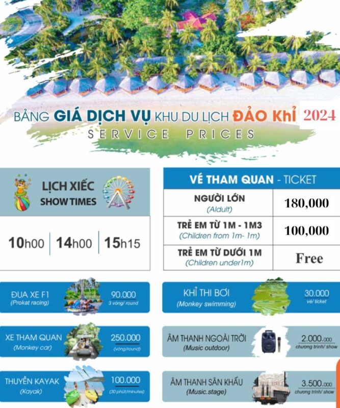 bảng giá dịch vụ đảo khỉ