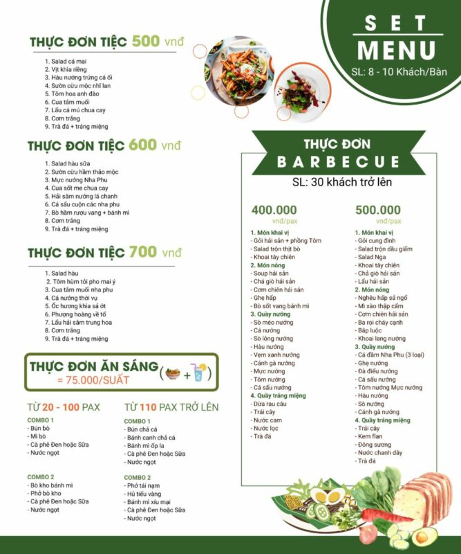 menu nhà hàng đảo hoa lan nha trang